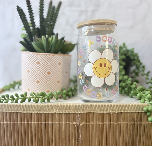 "It's a good day to have a good day" Libbey Glass Cup with Glass Straw